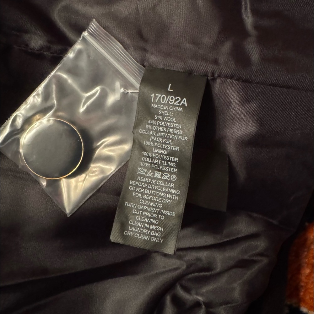 Kate Spade Black wool Fur Collar Coat size large ike new - Picture 9 of 12